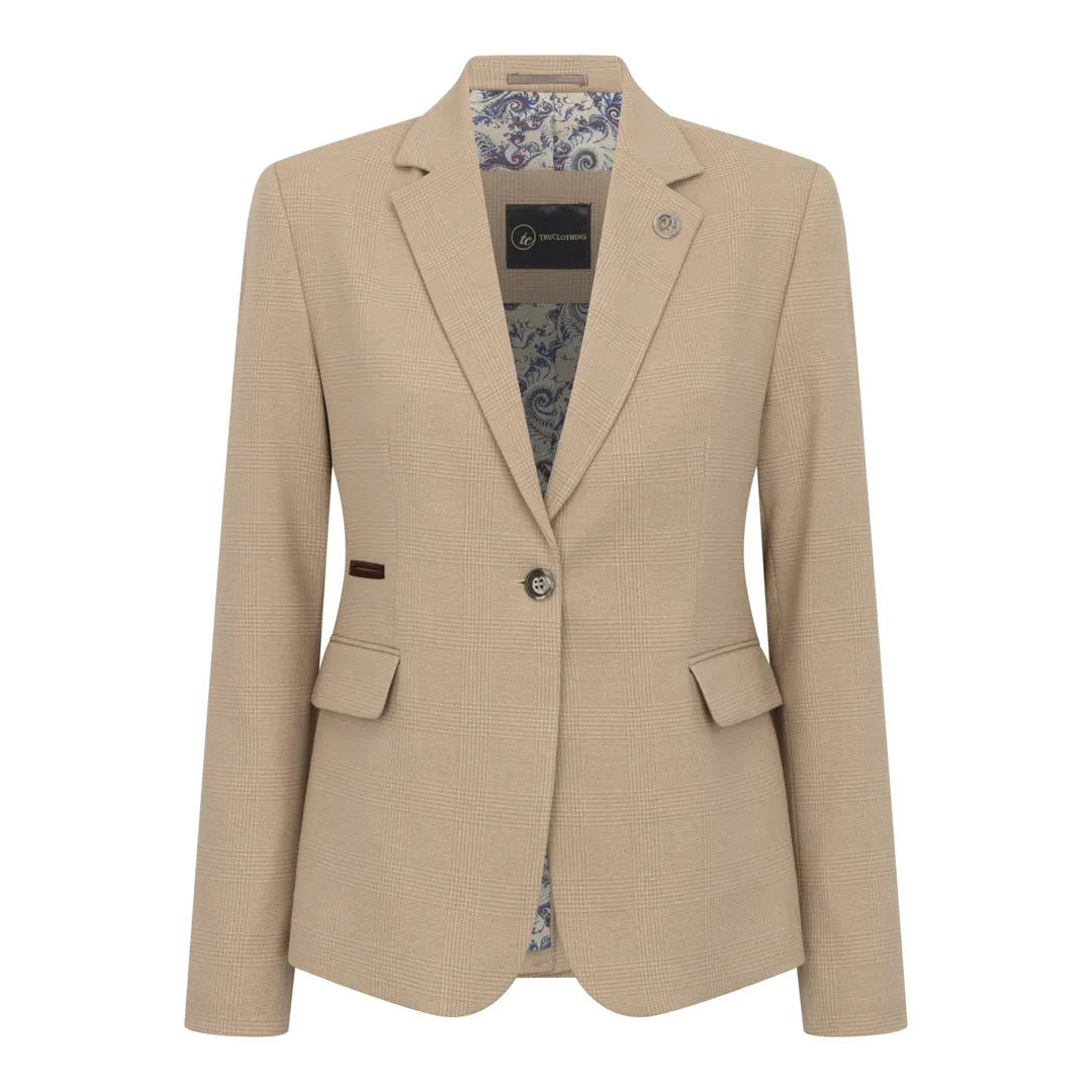 TPW-54 - Women's Cream 3 Piece Prince of Wales Check Suit
