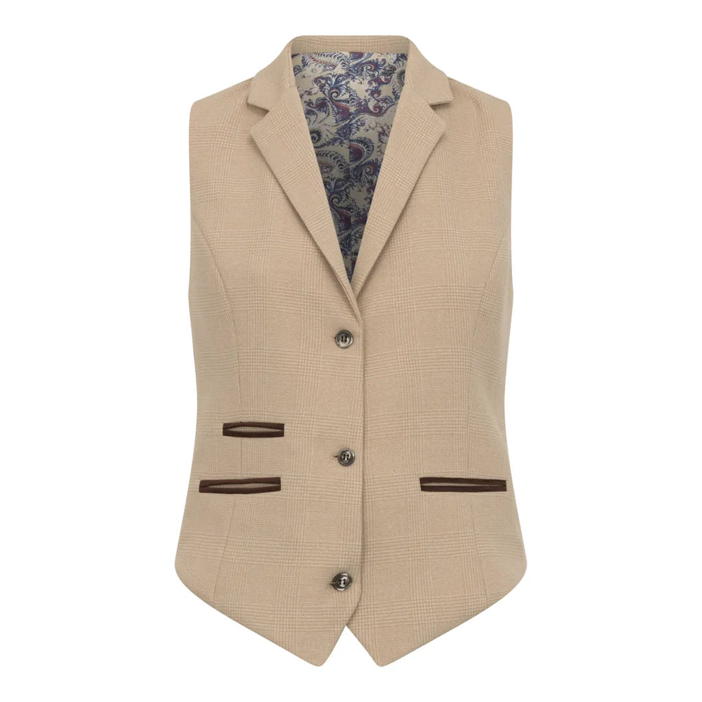 TPW-54 - Women's Cream 3 Piece Prince of Wales Check Suit