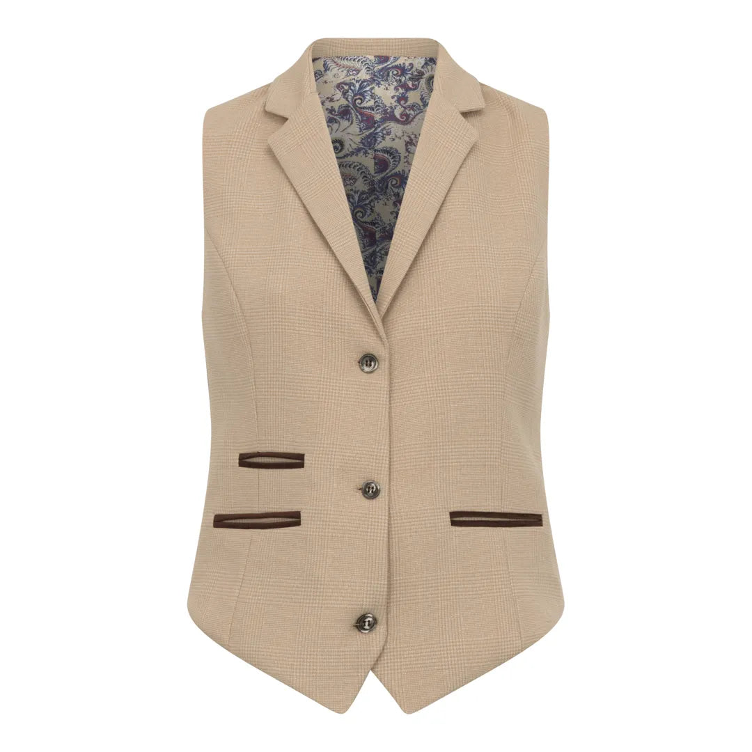 TPW-54 - Women's Cream 3 Piece Prince of Wales Check Suit