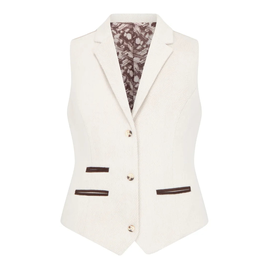 WSN15 - Women's Cream Wool Blend Tweed Blazer Waistcoat