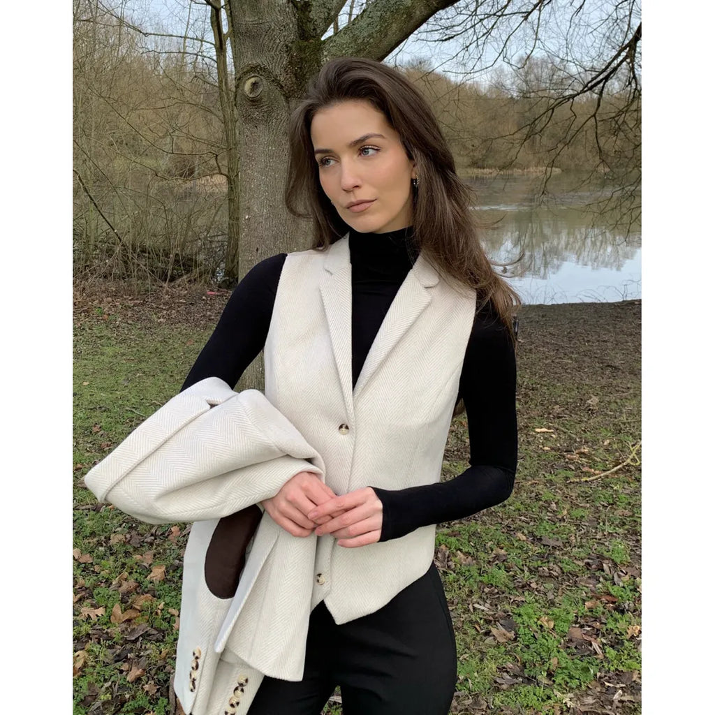 WSN15 - Women's Cream Wool Blend Tweed Blazer Waistcoat