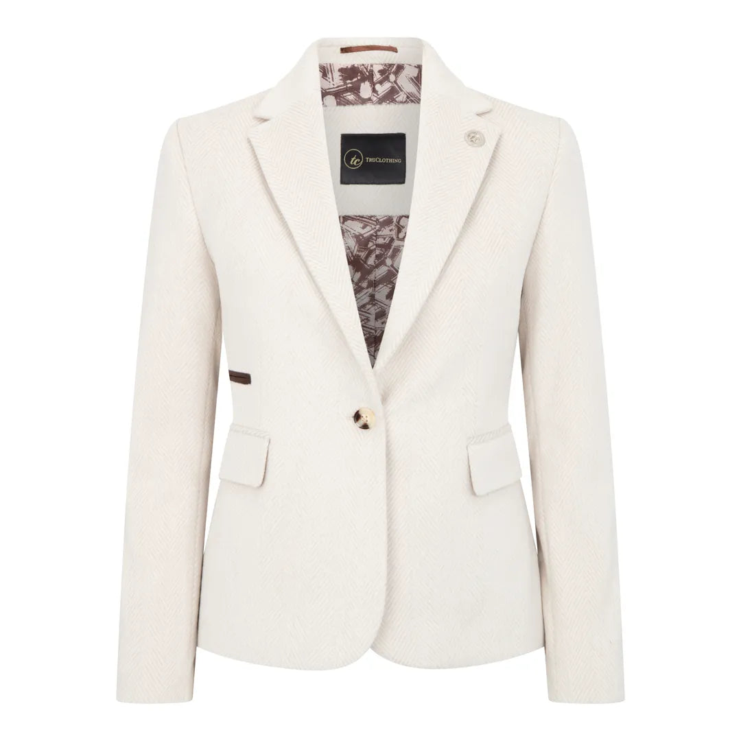WSN15 - Women's Cream Wool Blend Tweed Blazer Waistcoat