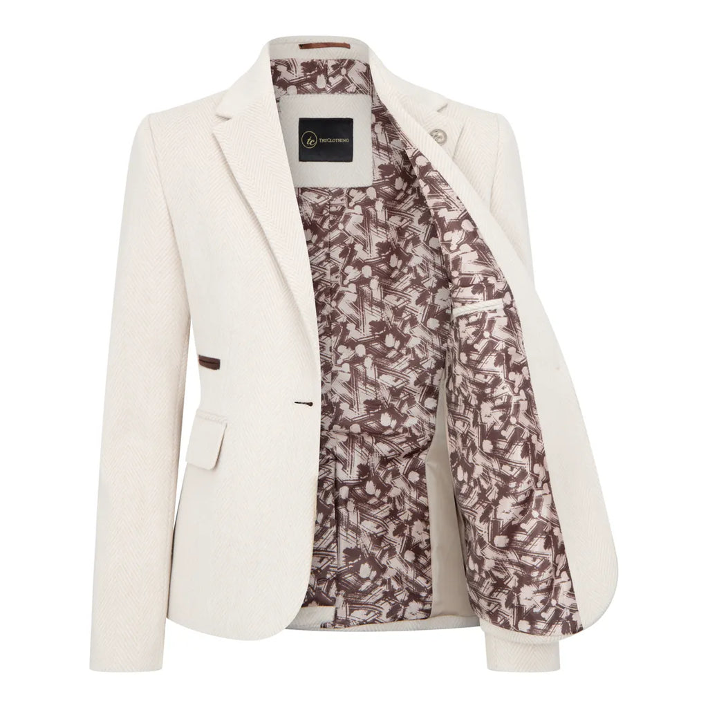 WSN15 - Women's Cream Wool Blend Tweed Blazer Waistcoat