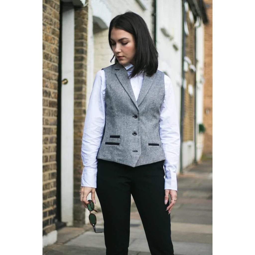 wsn03 - Women's Tweed Grey Blazer Jacket Waistcoat Elow Patch Peaky 1920s