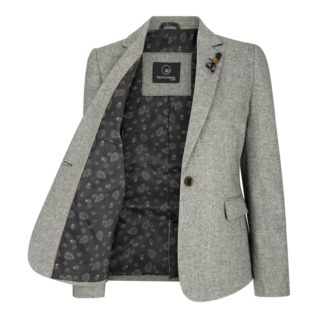wsn03 - Women's Tweed Grey Blazer Jacket Waistcoat Elow Patch Peaky 1920s