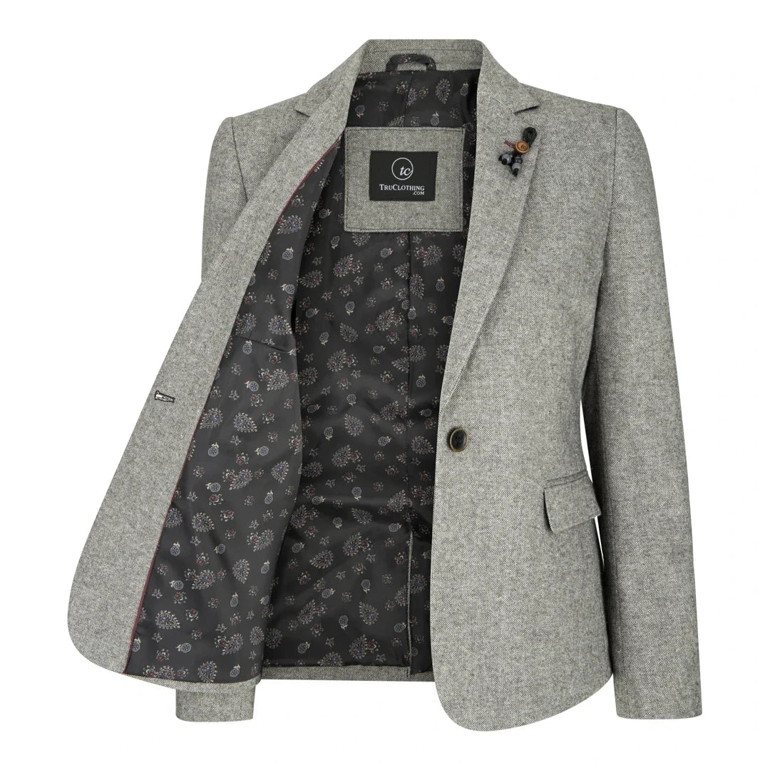 wsn03 - Women's Tweed Grey Blazer Jacket Waistcoat Elow Patch Peaky 1920s
