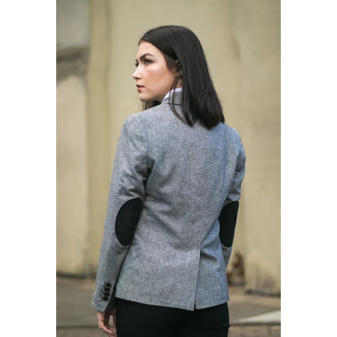 wsn03 - Women's Tweed Grey Blazer Jacket Waistcoat Elow Patch Peaky 1920s