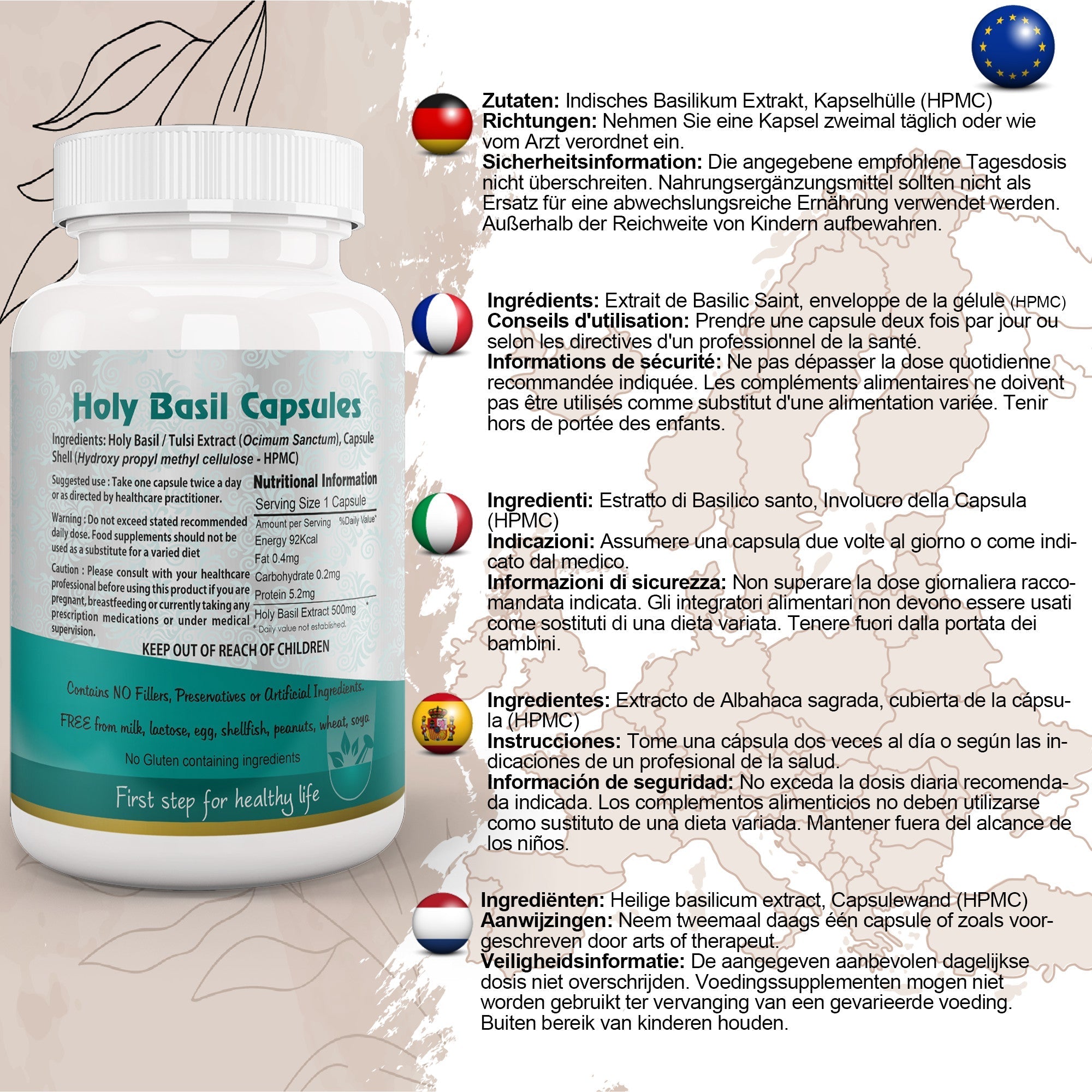 Aushadh Holy Basil Capsules (Tulsi) Stress Balance & Immune Wellness Support - Vegan, Gluten Free, Non-GMO, 60 Capsules