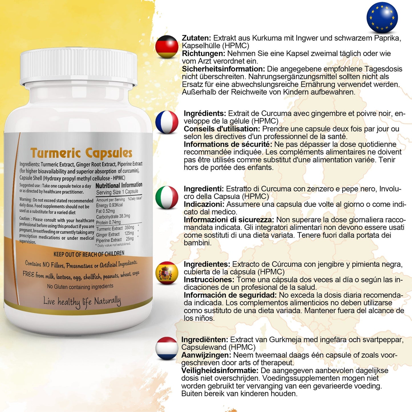 Ayushya Turmeric with Ginger and Black pepper Capsules (Haldi) Joint Comfort & Digestive Support - Vegan, Gluten Free, Non-GMO, 60 Capsules