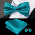 Turquoise Textured Bow Silk Tie - With Matching Cufflinks & Pocket Square