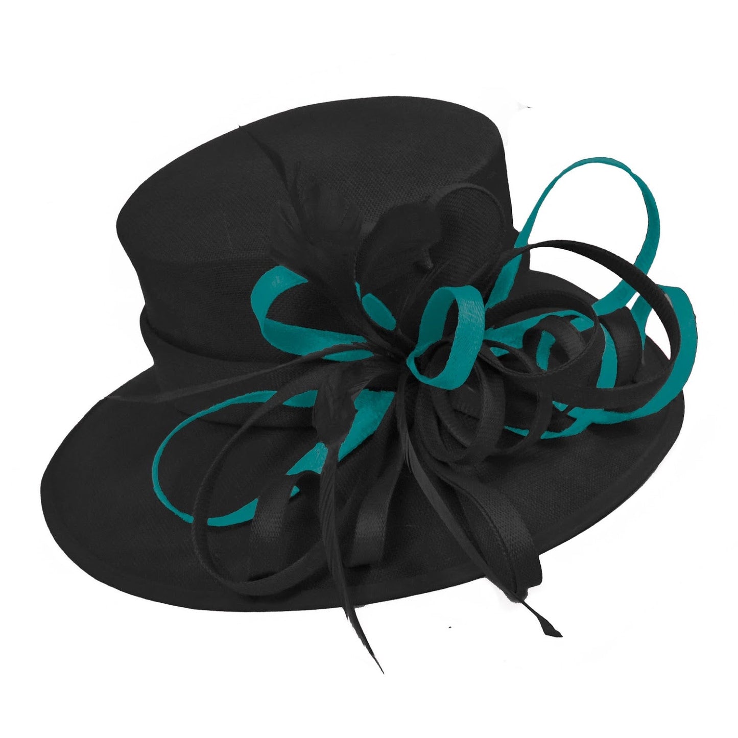 Black and Teal Large Queen Brim Hat Occasion Hatinator Fascinator Weddings Formal