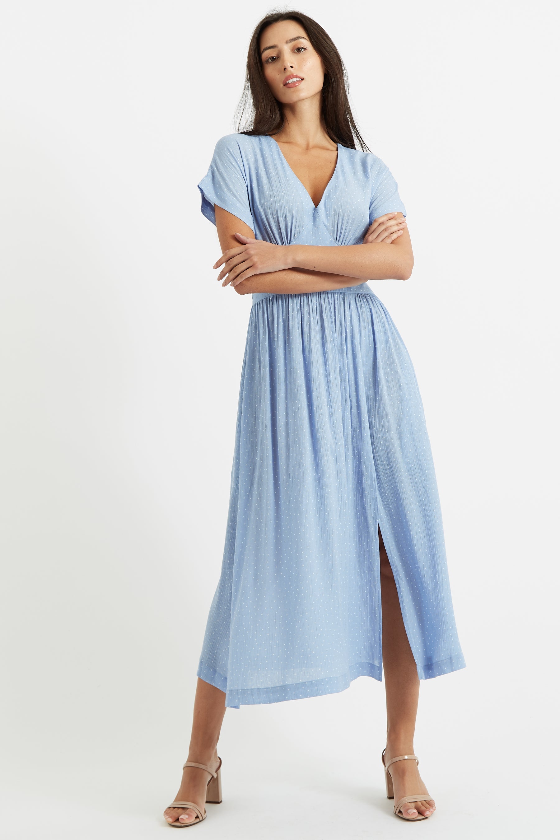 Unity Petite Dot V-Neck Midi Dress