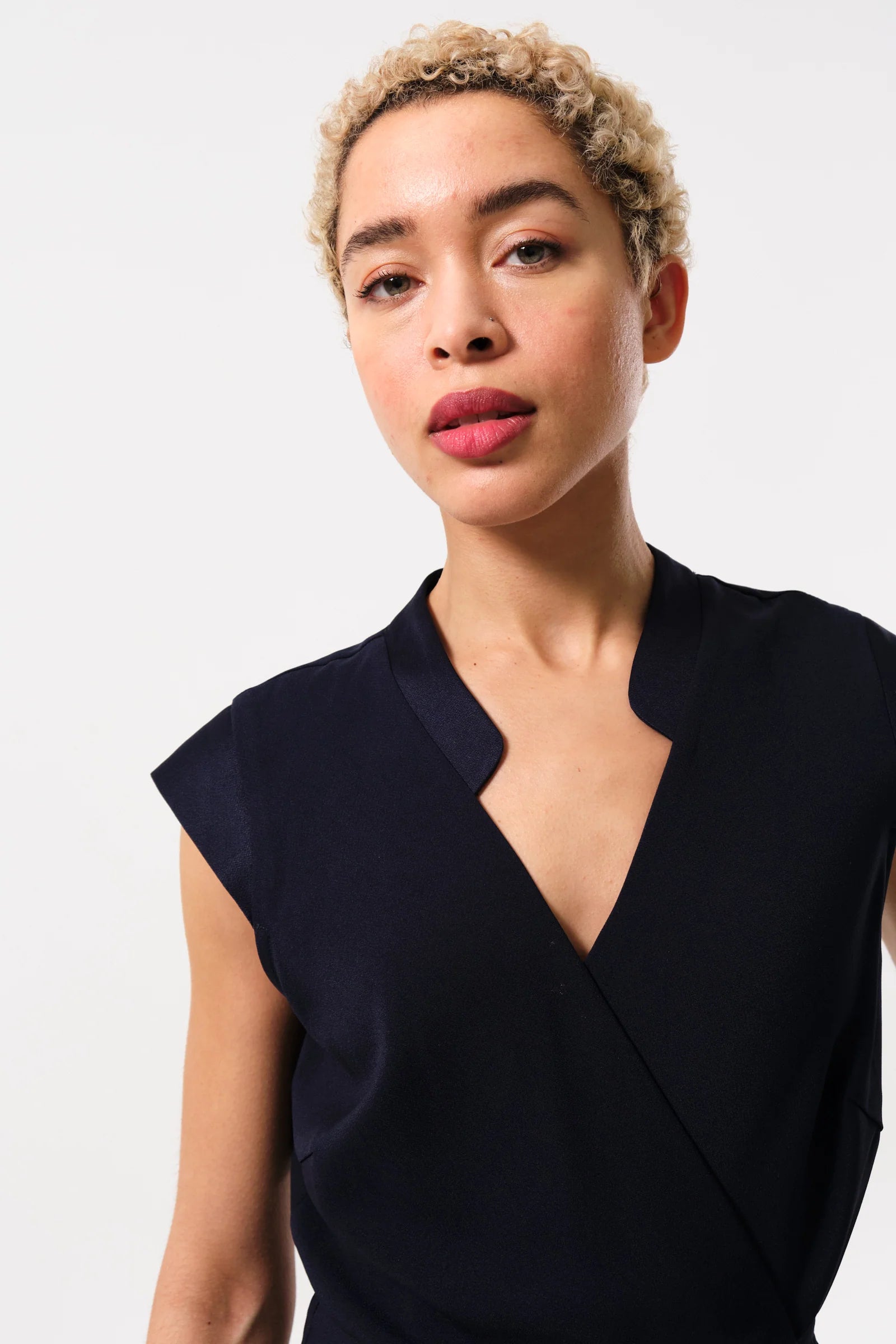 Urbain Satin Back Crepe Wrap Midi Dress - Navy