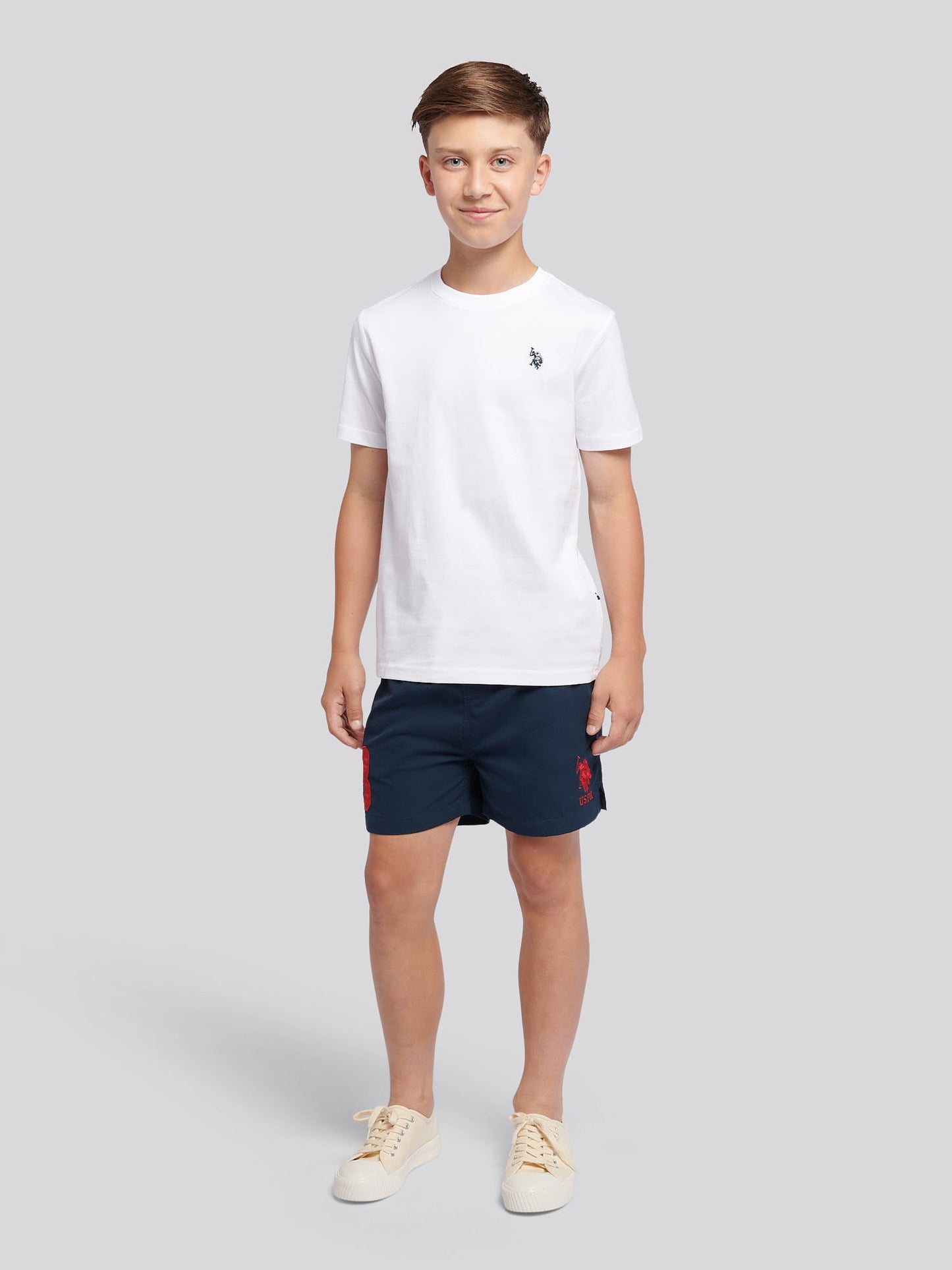 Boys Player 3 Swim Short in Dark Sapphire Navy / Haute Red DHM