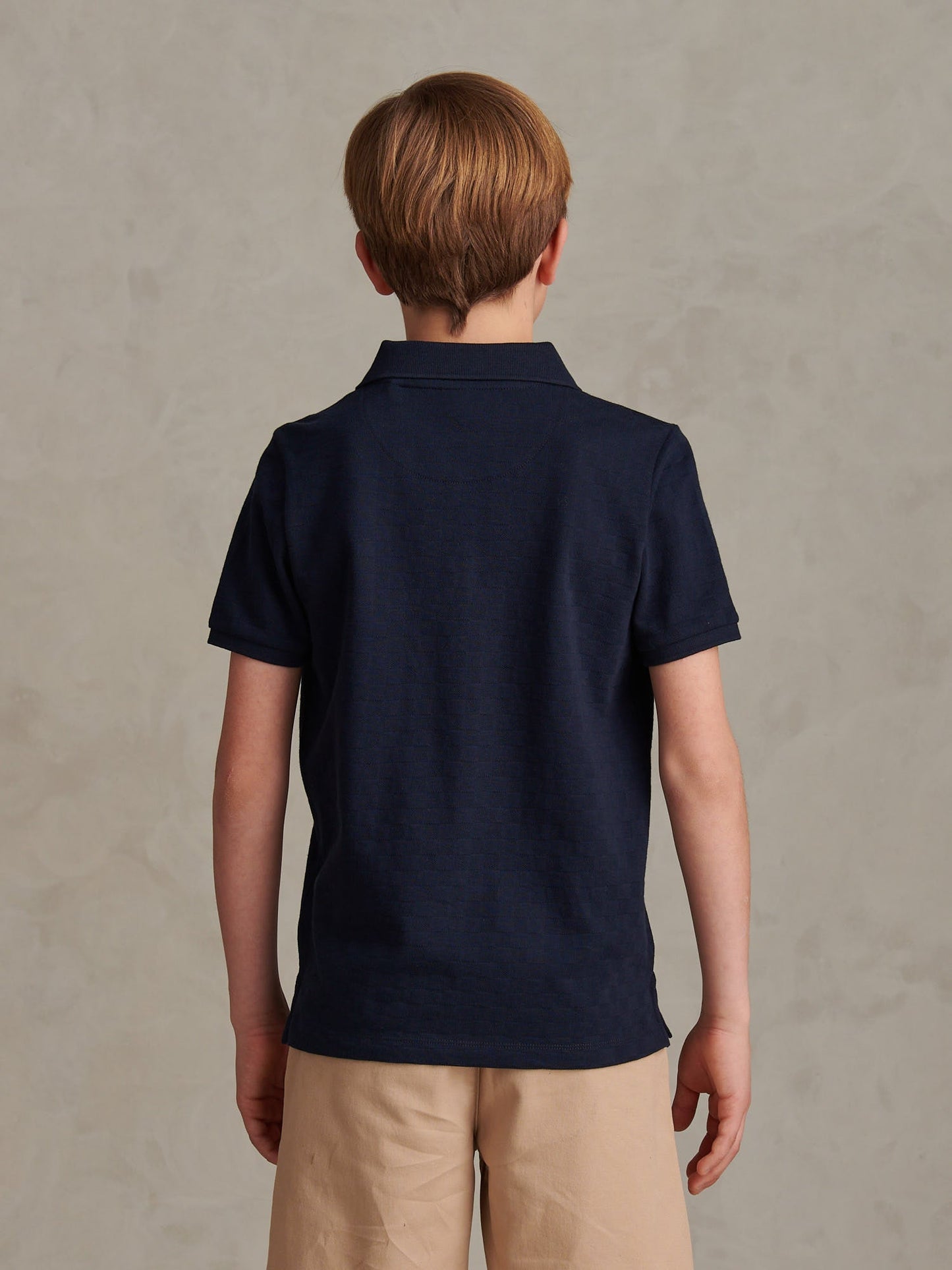 Boys Check Texture Polo Shirt Dark Sapphire Navy / Haute Red DHM