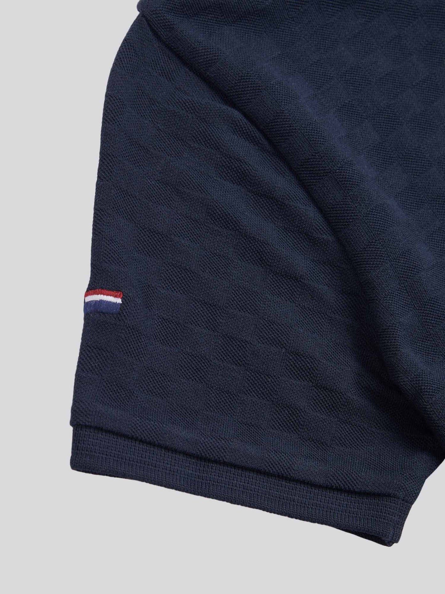 Boys Check Texture Polo Shirt Dark Sapphire Navy / Haute Red DHM