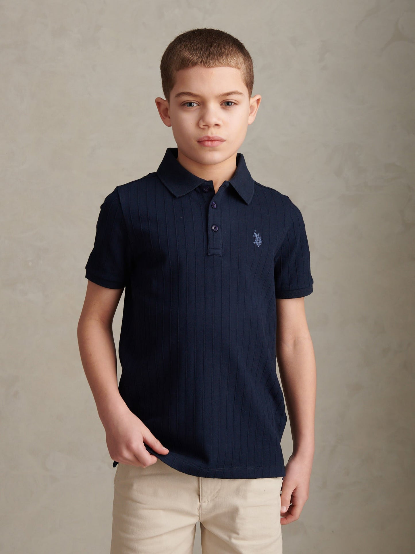 Boys Vertical Texture Polo Shirt Dark Sapphire Navy / Moonlight Blue DHM