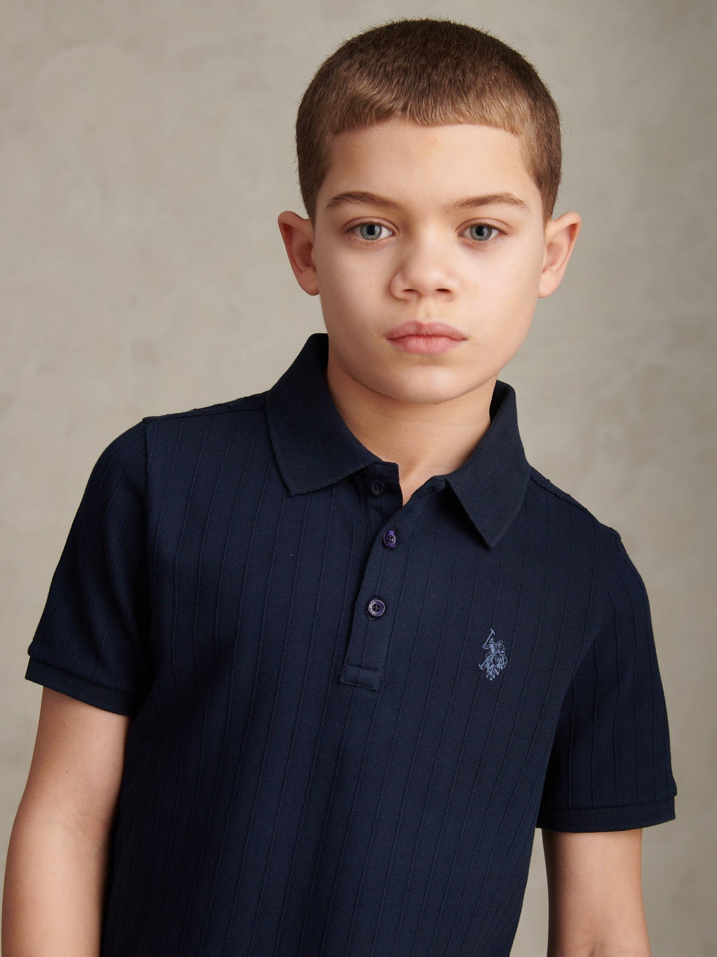 Boys Vertical Texture Polo Shirt Dark Sapphire Navy / Moonlight Blue DHM