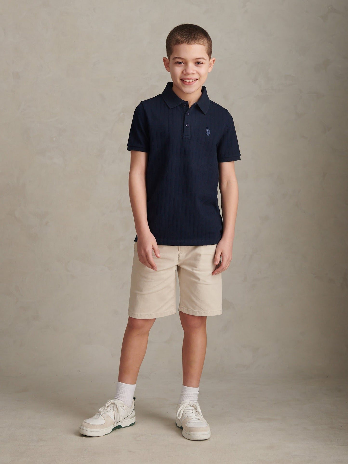Boys Vertical Texture Polo Shirt Dark Sapphire Navy / Moonlight Blue DHM