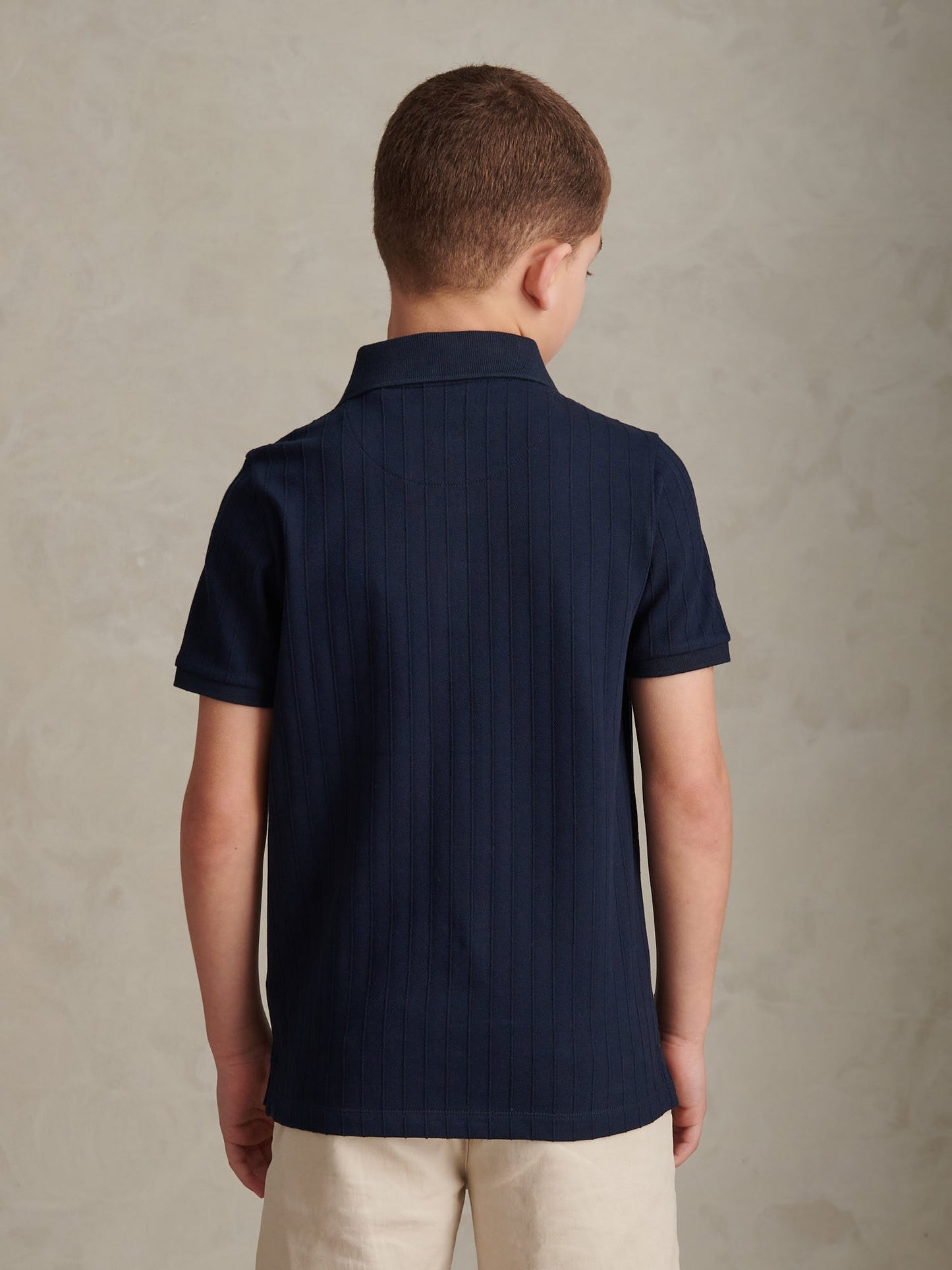 Boys Vertical Texture Polo Shirt Dark Sapphire Navy / Moonlight Blue DHM