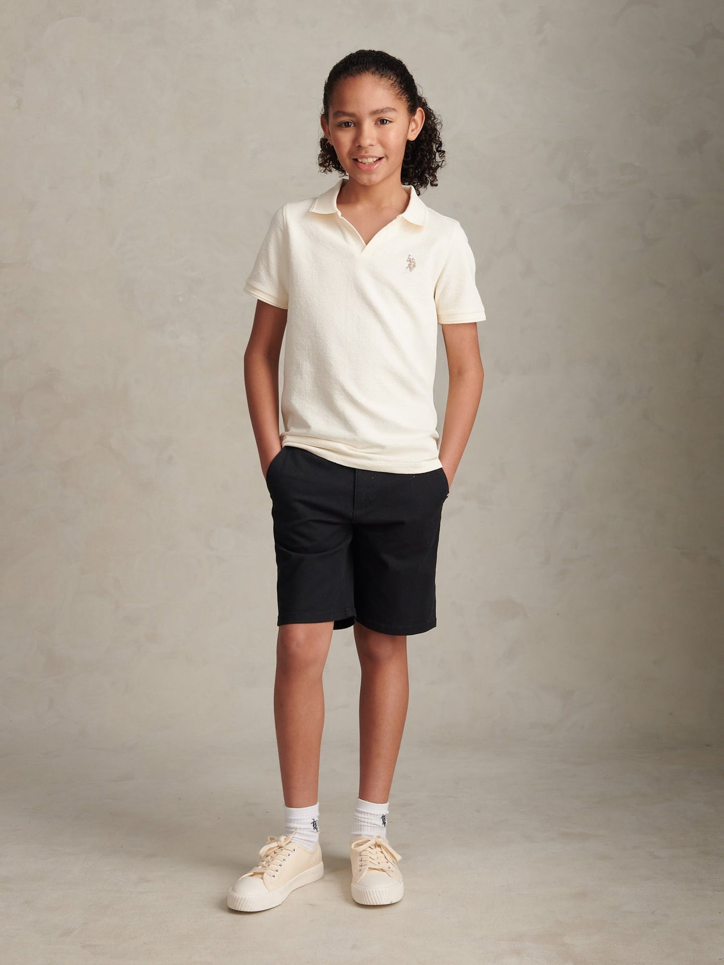 Boys Classic Chino Short Black Bright White DHM