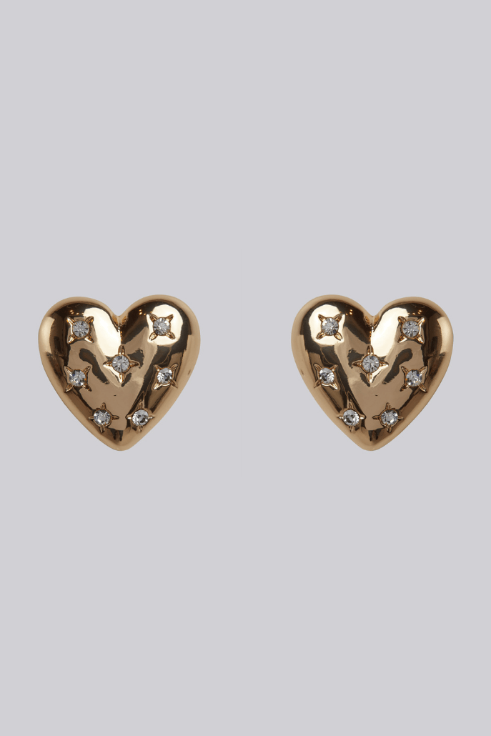 Louche Lettice Large Gold Diamante Heart Stud Earrings