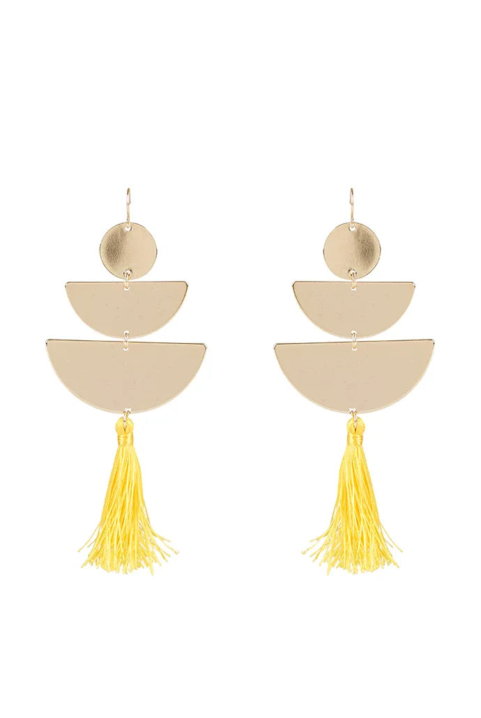 Varine Triple Drop Geo Tassel Earrings - Yellow