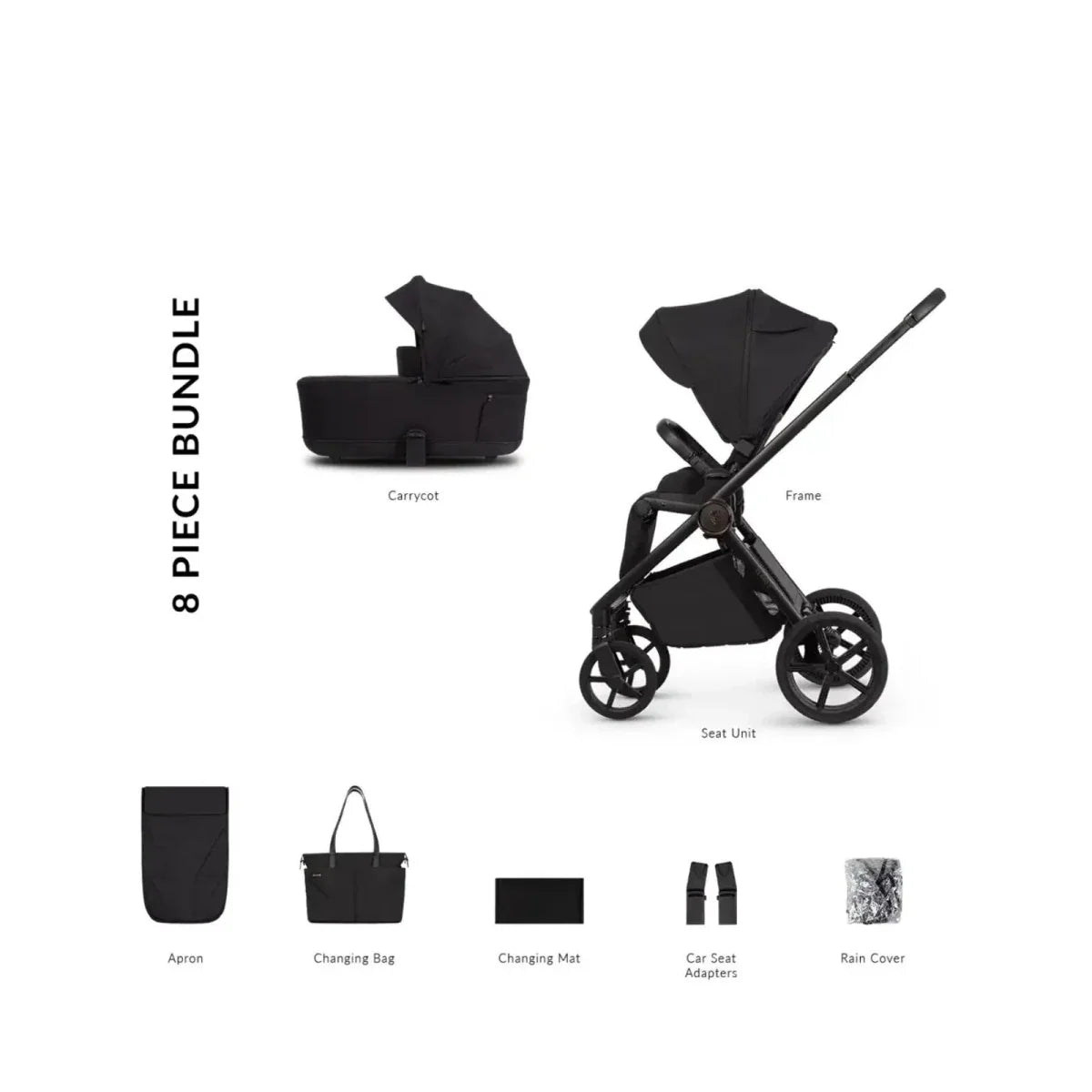 Venicci Claro 2 2-in-1 8 piece Essential Bundle - Noir