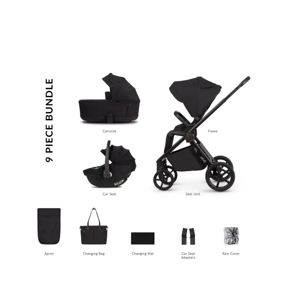 Venicci Claro 2 3-in-1 9 piece Comfort Bundle - Black/Noir