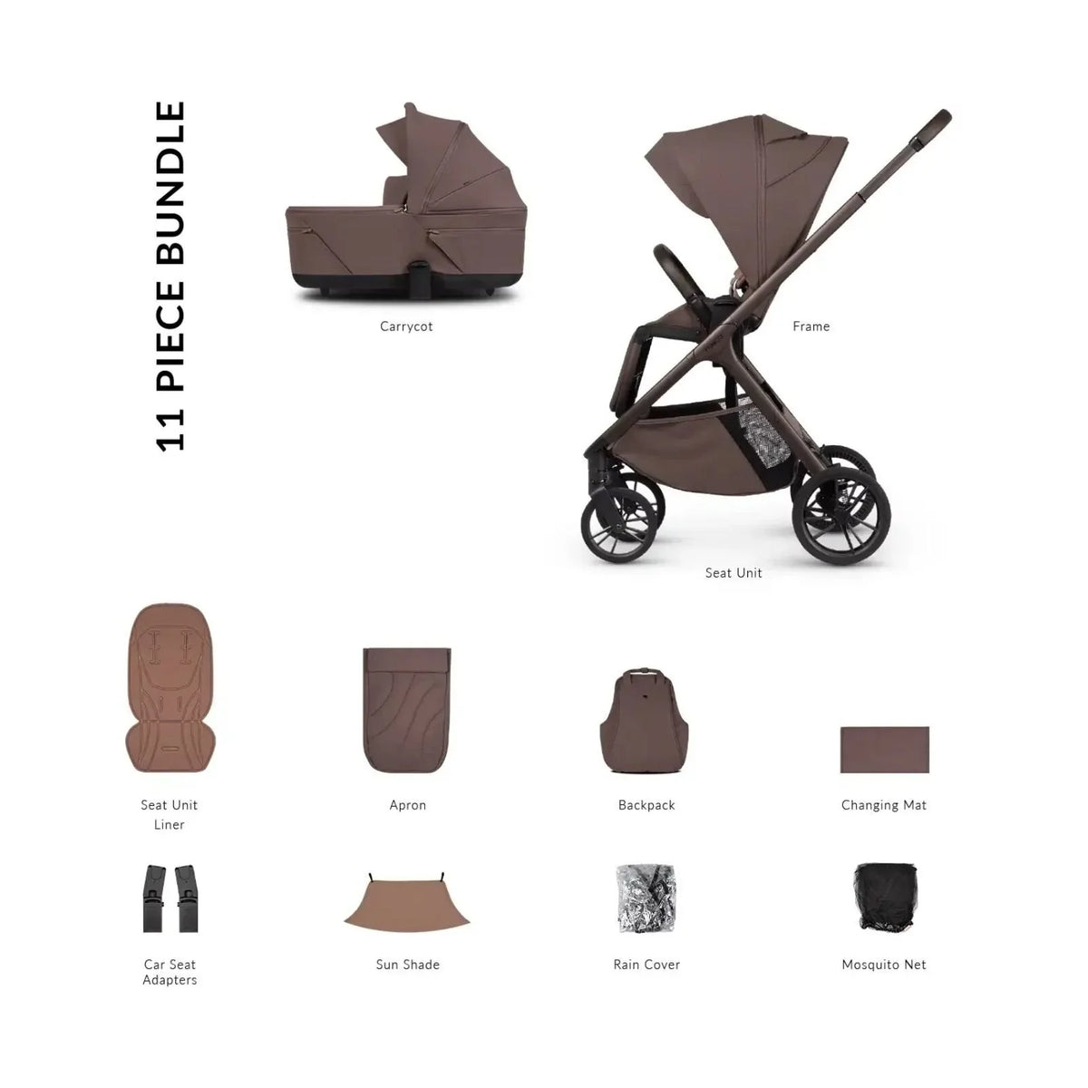 Venicci Tila 2-in-1 11 piece Essential Bundle - Noce