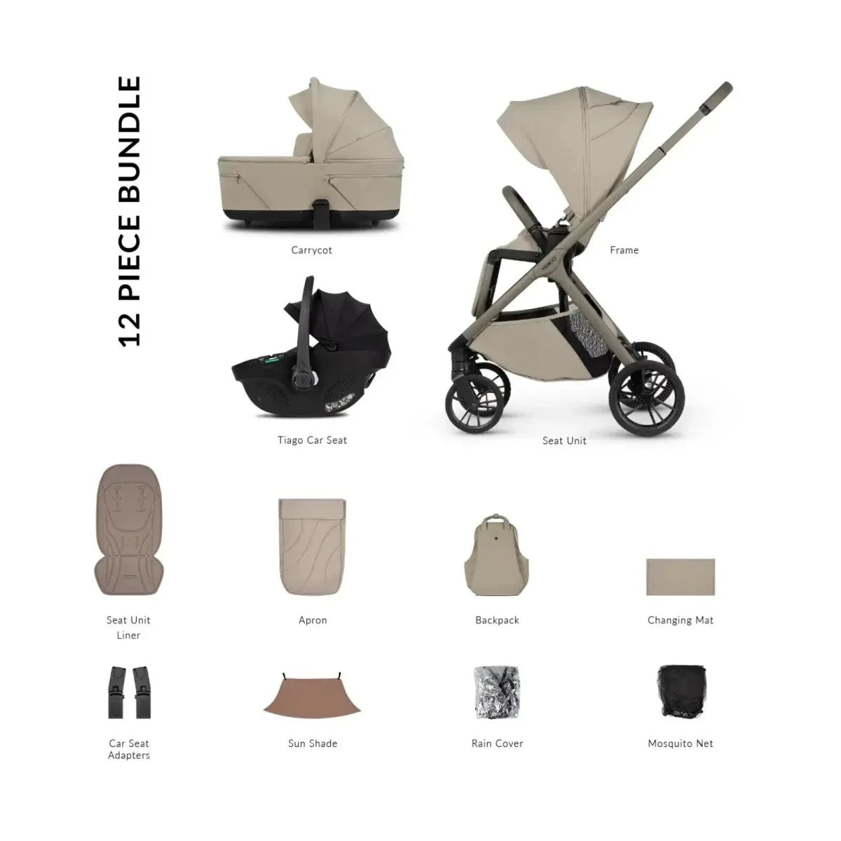 Venicci Tila 3-in-1 12 piece Comfort Bundle - Black/Latte