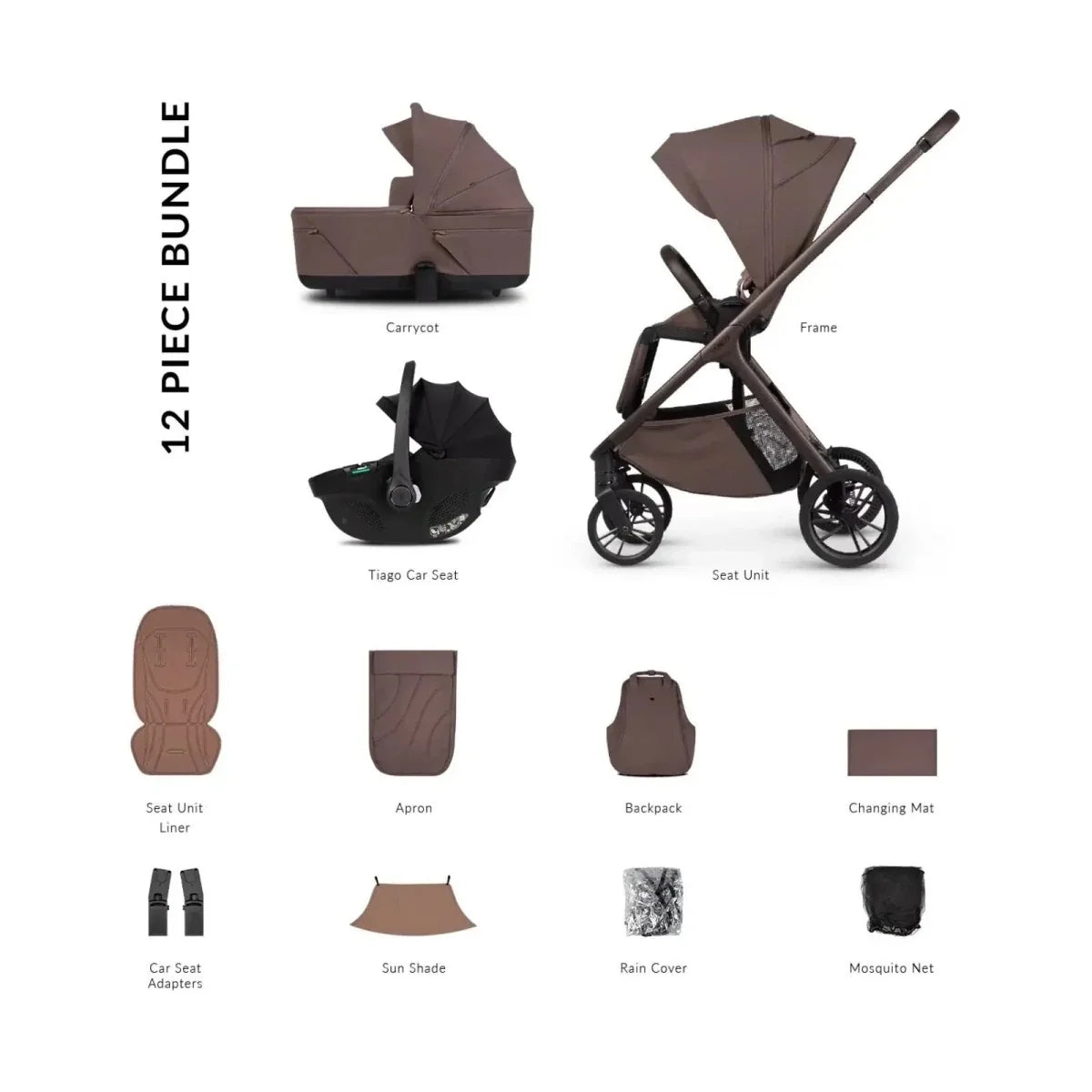 Venicci Tila 3-in-1 12 piece Comfort Bundle - Black/Noce