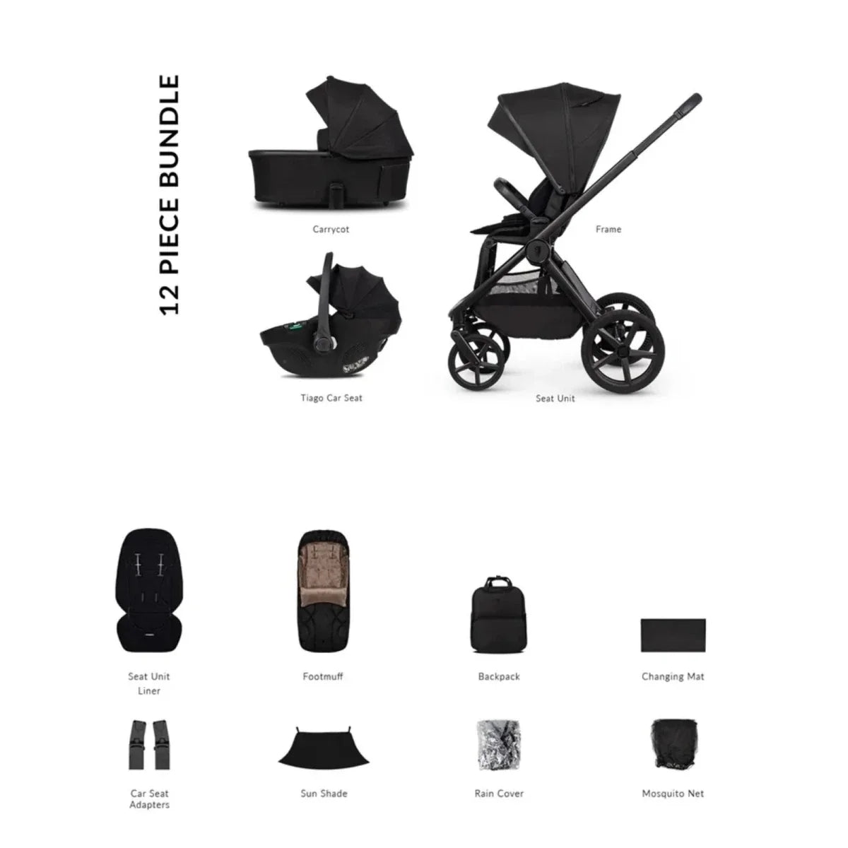 Venicci Upline 3 3-in-1 12 piece Comfort Bundle - Black/Onyx
