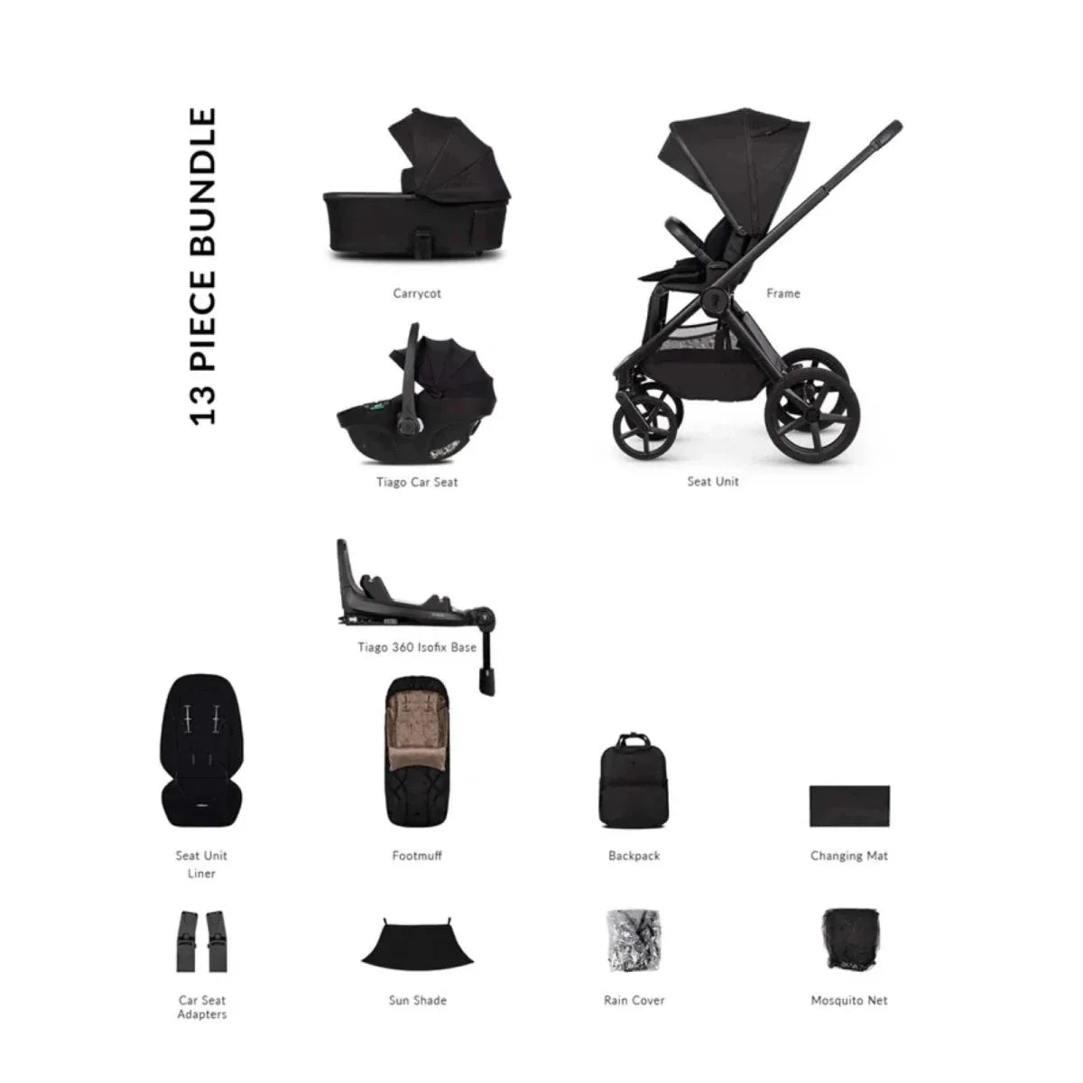 Venicci Upline 3 4-in-1 13 piece Luxury Bundle - Black/Onyx