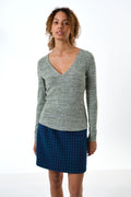 Vinita Soft Marl V-Neck Long Sleeve Top - Green