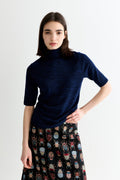 Vista Sustainable Marl Short Sleeve Polo Neck Top - Navy
