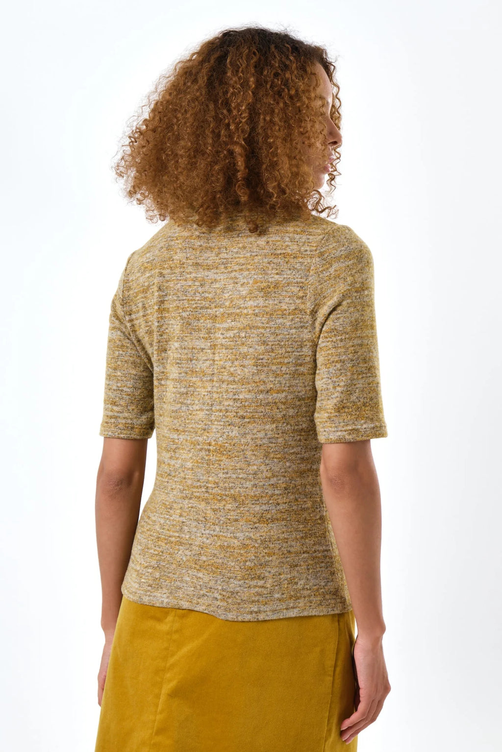 Vista Soft Marl Polo Neck Short Sleeve Top - Mustard