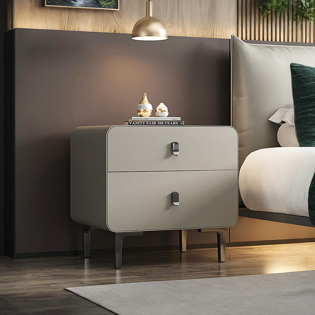 A Set of 2 Valeria Bedside Table In Grey, Wood (Display）