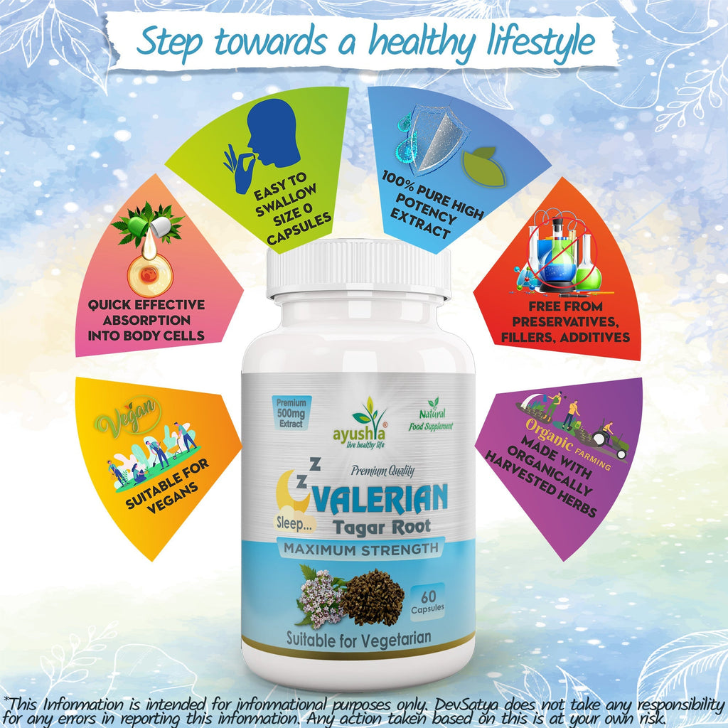 Ayushya Valerian Capsules (Tagar) Restful Sleep Support - Vegan, Gluten Free, Non-GMO, 60 Capsules