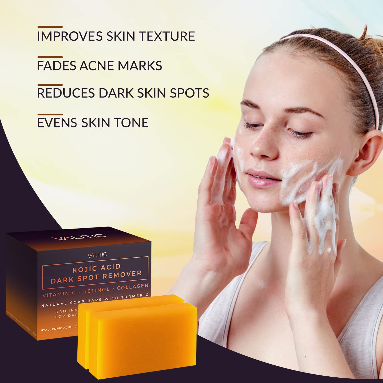 VALITIC Kojic Acid Dark Spot Remover Soap - with Retinol, Turmeric