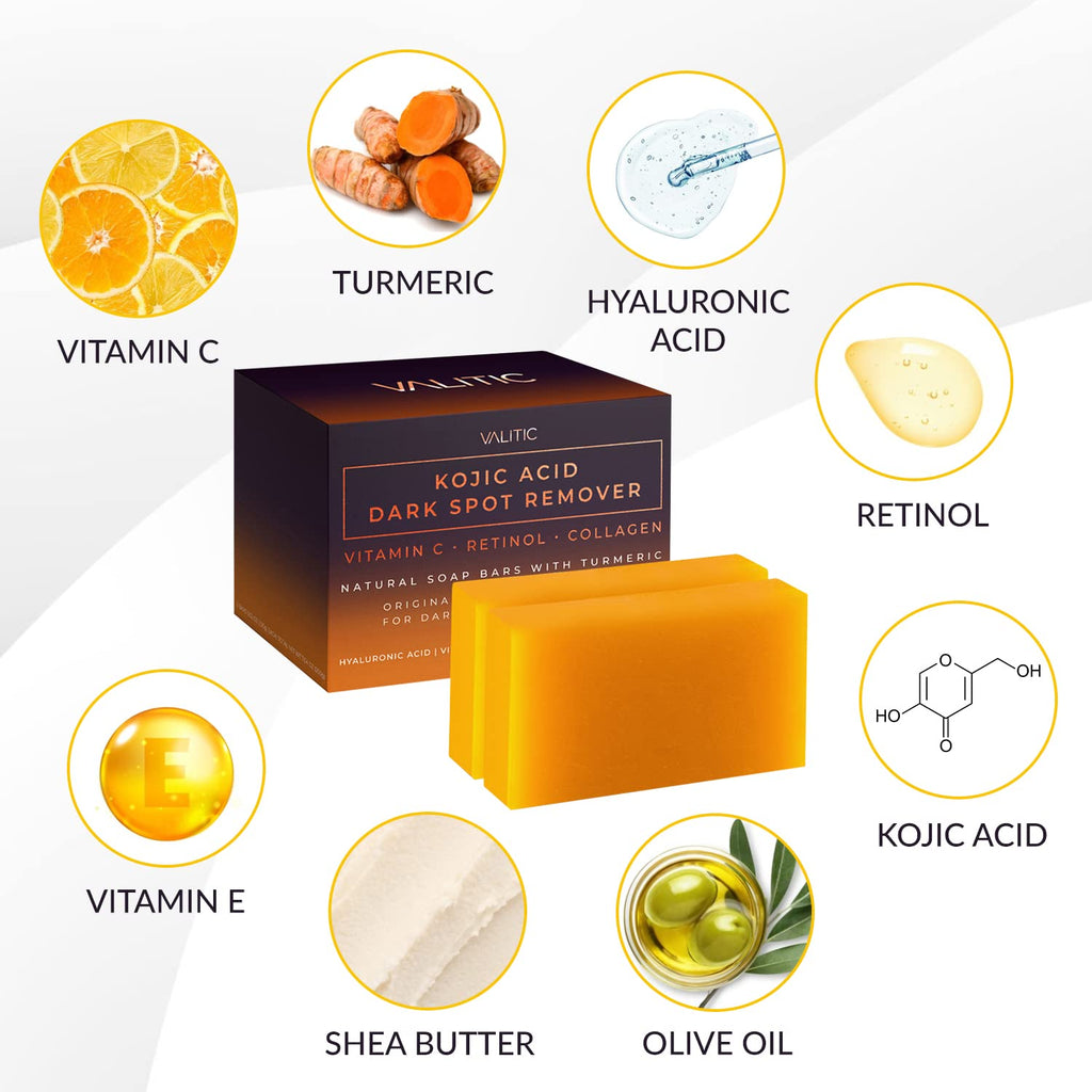 VALITIC Kojic Acid Dark Spot Remover Soap - with Retinol, Turmeric