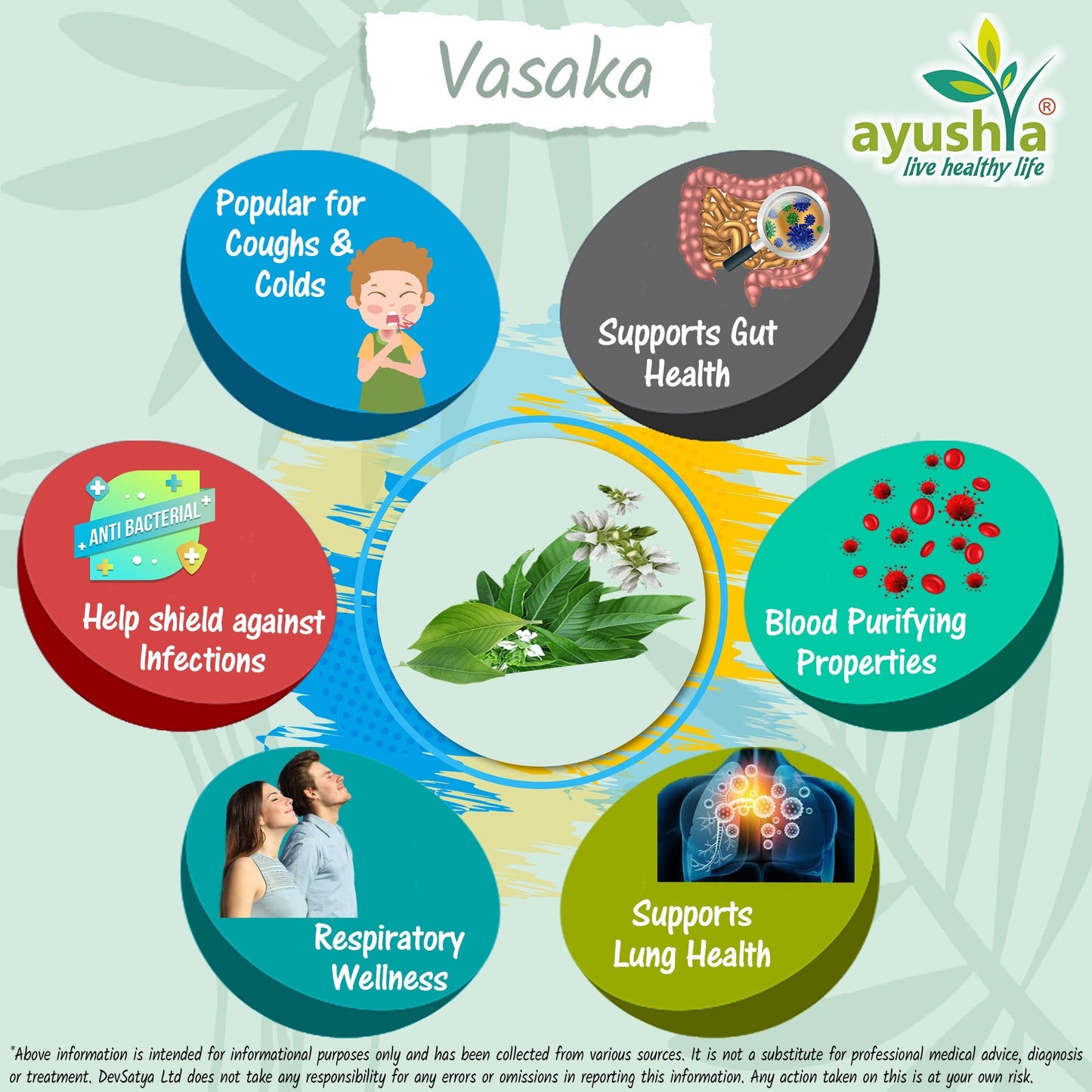 Ayushya Vasaka Capsules (Malabar Nut, Adulsa) Respiratory Comfort Support - Vegan, Gluten Free, Non-GMO, 60 Capsules