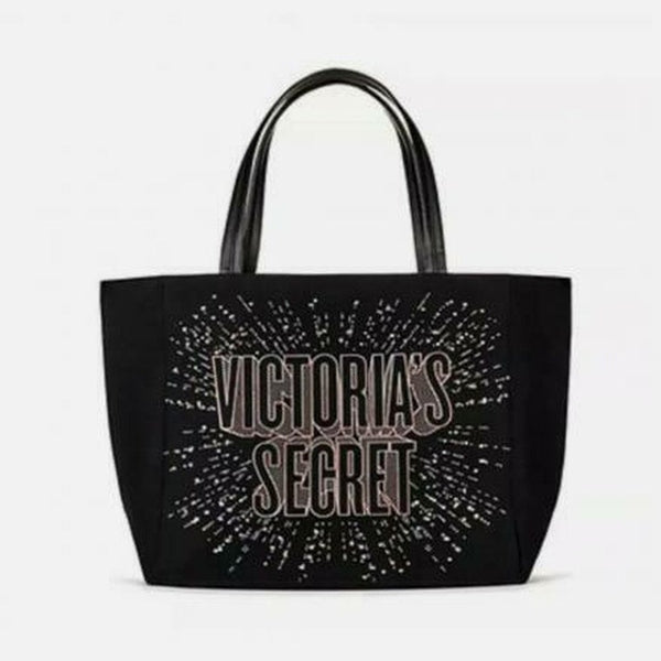 Victoria's Secret Black With Gold Logo Shoulder Bag