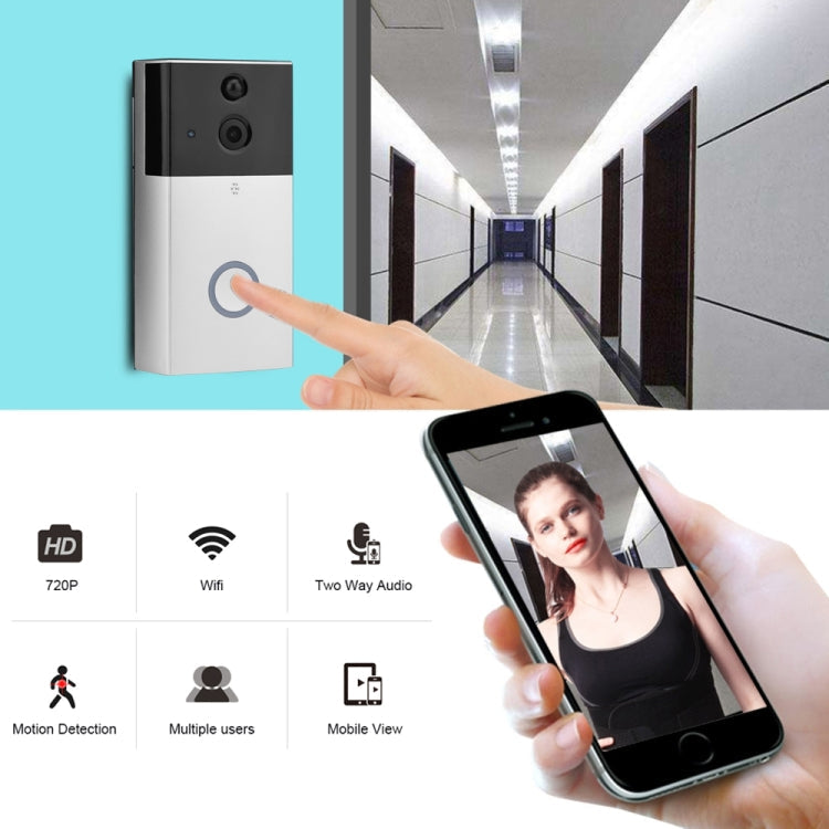 VESAFE HD 720P WiFi Video Doorbell with Intercom, TF Card Support, , Motion Detection, and App for iOS/Android (Includes Ding Dong/Chime) (Silver)