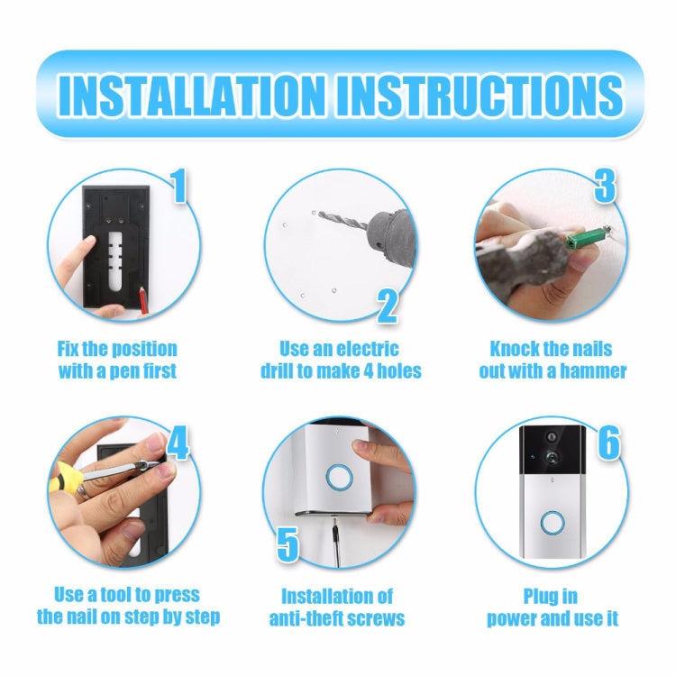 VESAFE HD 720P WiFi Video Doorbell with Intercom, TF Card Support, , Motion Detection, and App for iOS/Android (Includes Ding Dong/Chime) (Silver)
