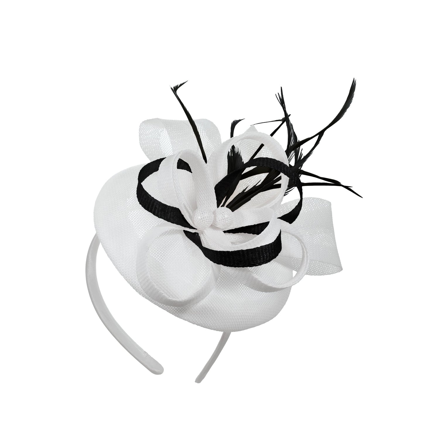 White Black Mix Round Pillbox Bow Sinamay Headband Fascinator Weddings Ascot Hatinator Races