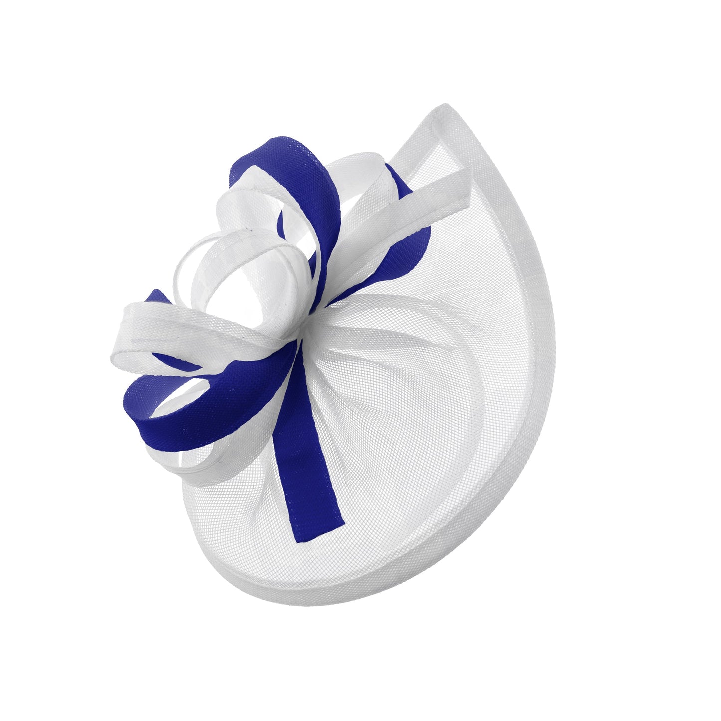 Caprilite Vegan MoonMix Hoop Fascinator Hat on Headband Wedding Ascot Races Bespoke Sinamay Disc - White Royal Blue