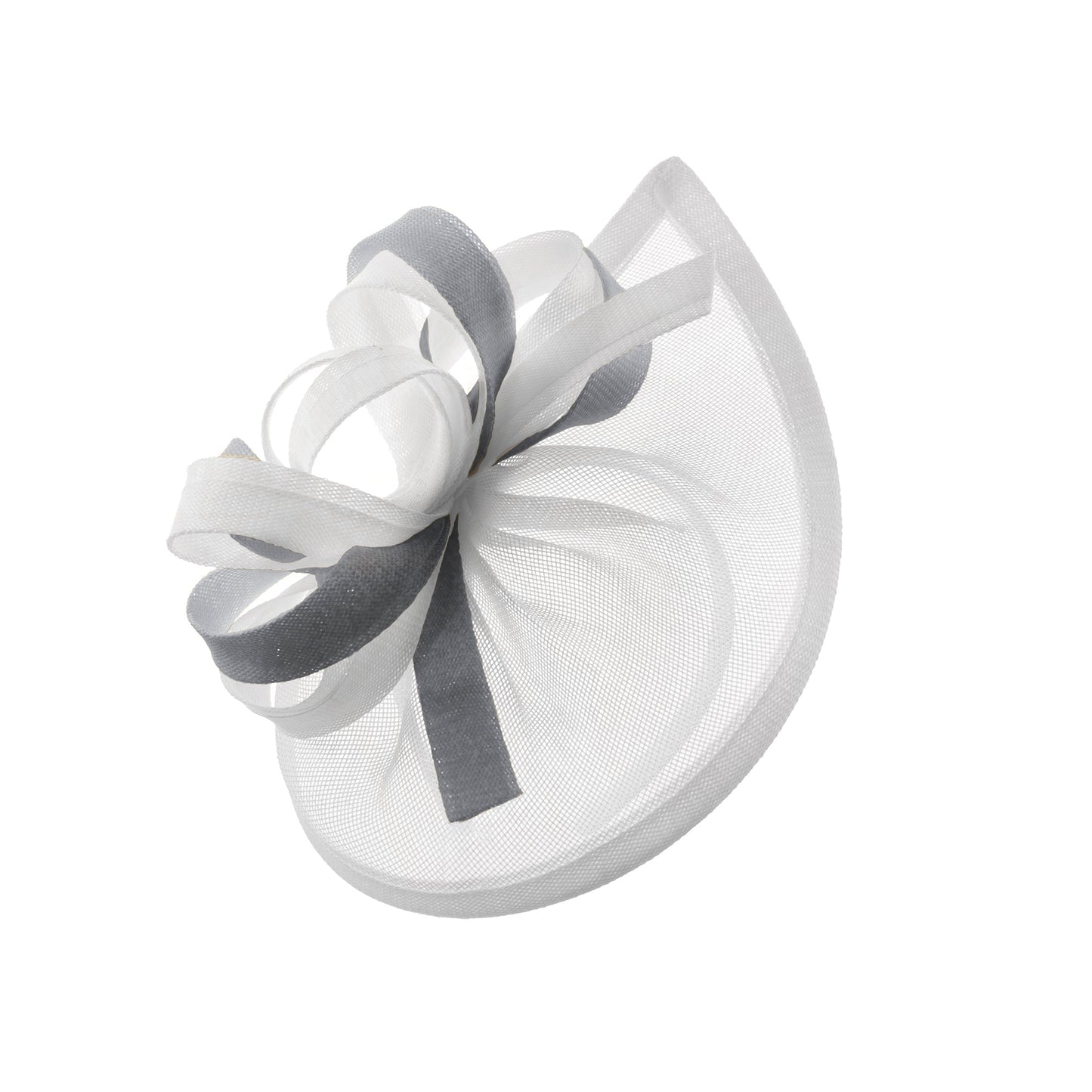 Caprilite Vegan MoonMix Hoop Fascinator Hat on Headband Wedding Ascot Races Bespoke Sinamay Disc - White Silver