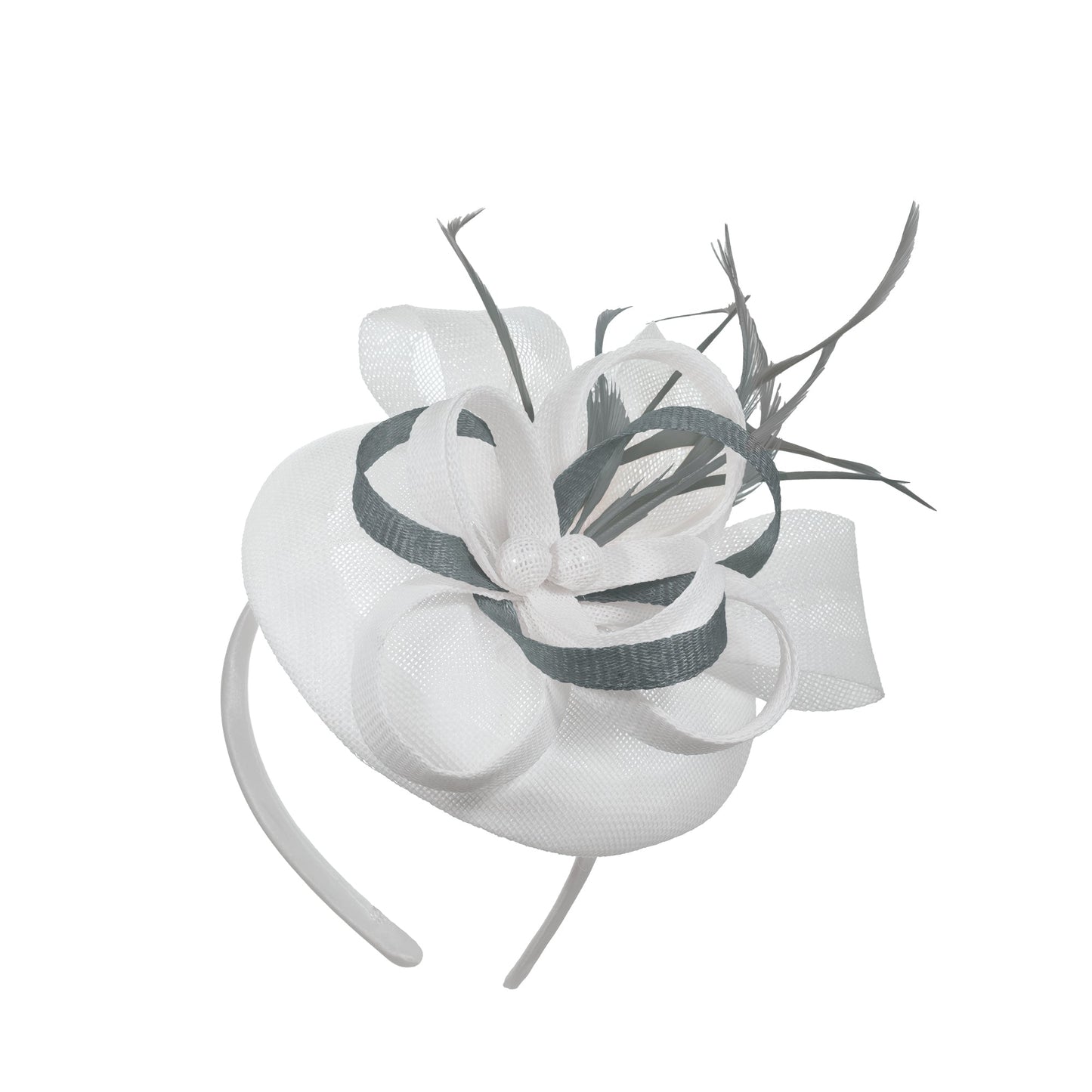 White Silver Mix Round Pillbox Bow Sinamay Headband Fascinator Weddings Ascot Hatinator Races