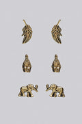 Wilder 3 Pack Elephant Tribal Gold Earrings